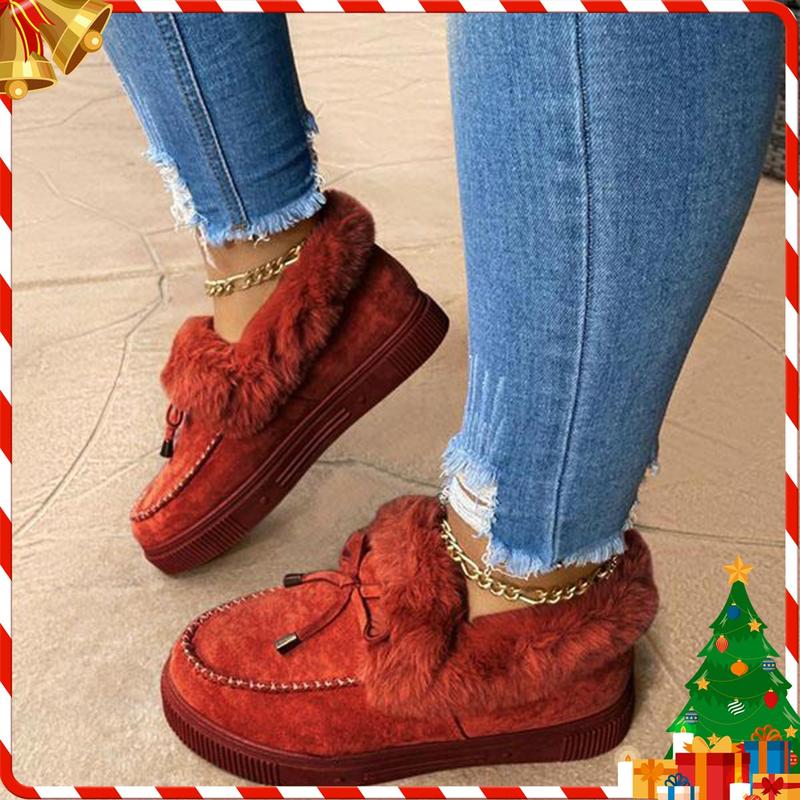 Women's Platform Warm Moccasin Slippers Slip On Loafer Plush Shoes Anti Slip Flat Walking Loafers Faux Fur Snow Boots  Soft and comfortable suede slippers for women Christmas