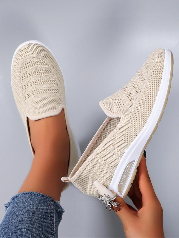 Women's Fashionable Hollow Out Design Slip on Sneakers, Casual Breathable Lightweight Sports Shoes, All-match Round Toe Flat Shoes