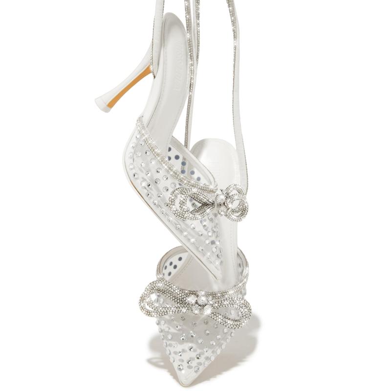 Elina Embellished Ankle Strap Pumps - White