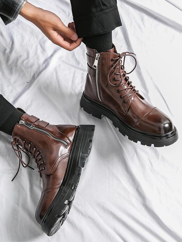 Men's Business Formal Lace Up Ankle Boots, Fashionable Pointed Toe Boots for Work Office, Male All-match Commuter Shoes for Daily Wear