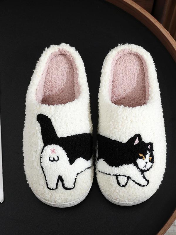 Cute Cartoon Cat Design Plush Slippers, Casual Soft Comfortable Home Slippers, Warm Slippers for Indoor & Outdoor Use for Fall & Winter