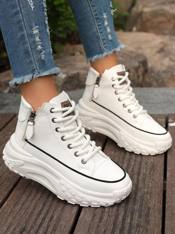 Women's Fashionable Patched Design Zipper Walking Shoes, Casual Comfortable Sports Shoes for Daily Wear, Shoes for School, Breathable Non-slip Sneakers