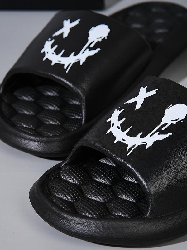 Men's Minimalist Cartoon Pattern Slides, Casual Comfortable Home Slippers, Breathable Non-slip Slippers for Daily Wear