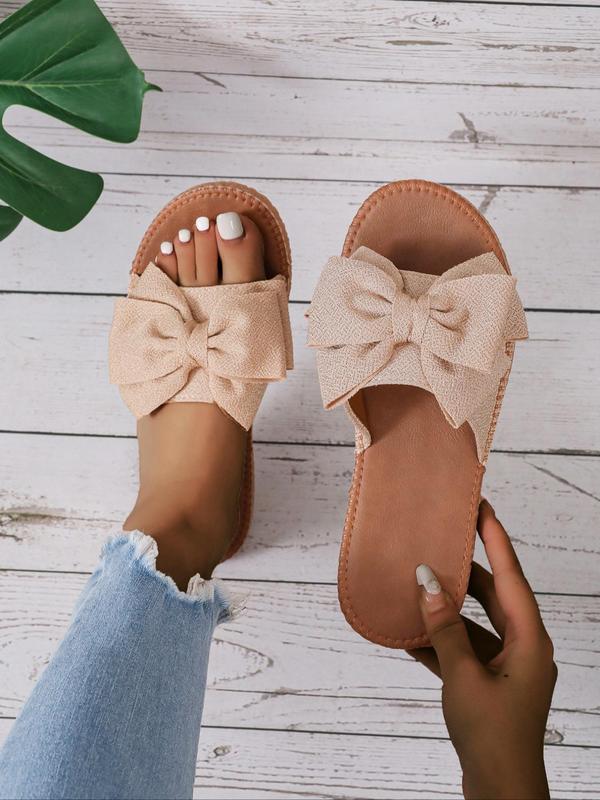 Women's Fashionable Casual Bow Decor Slides, Summer 2024 Round Toe Lightweight Flat Heel Slides, Designer All-match Flat Sandals for Indoor Outdoor Wear, Water Slides for Girls