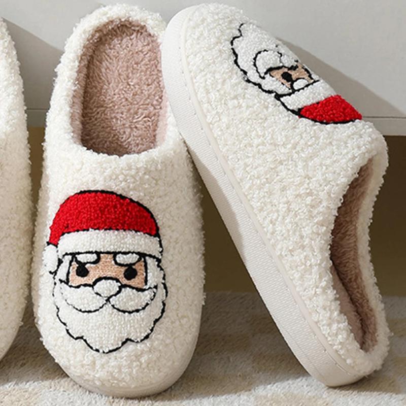 Santa Claus Soft Fleece Slippers - Cute Cartoon Design for Winter Indoor Comfort - Footwear, Cozy Slippers Bedroom Indoor for Men Women, Christmas Gift