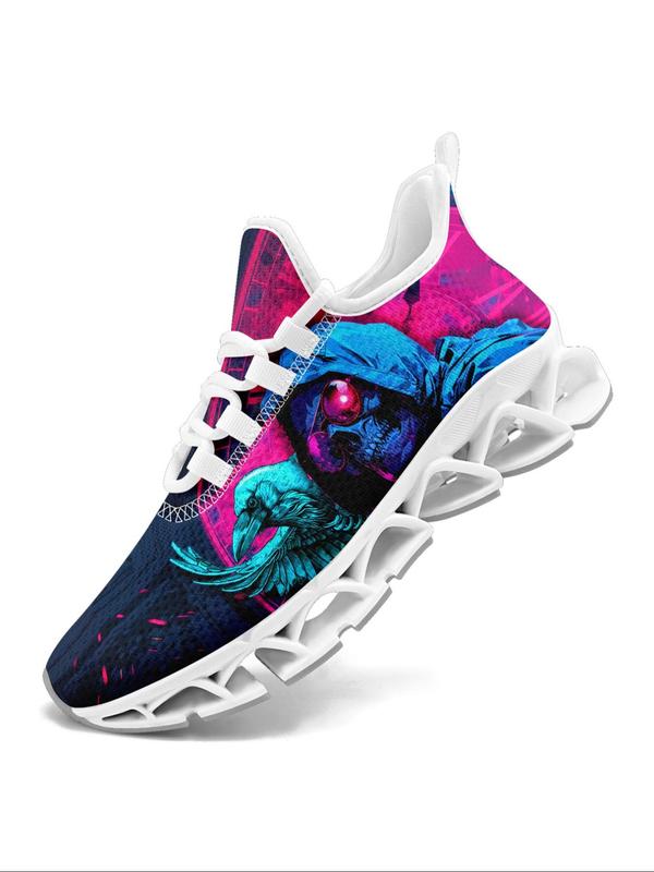 Men's Colorblock Skull & Eagle Design Lace Up Low Top Sneakers, Casual Comfortable Breathable Sports Running Shoes, Gym Training Sport Walking Shoes