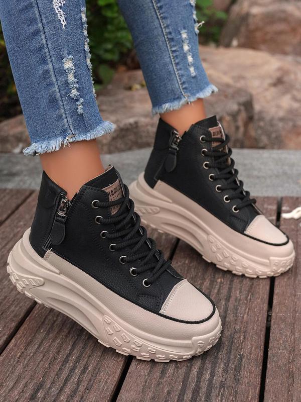 Women's Fashionable Patched Design Zipper Walking Shoes, Casual Comfortable Sports Shoes for Daily Wear, Shoes for School, Breathable Non-slip Sneakers