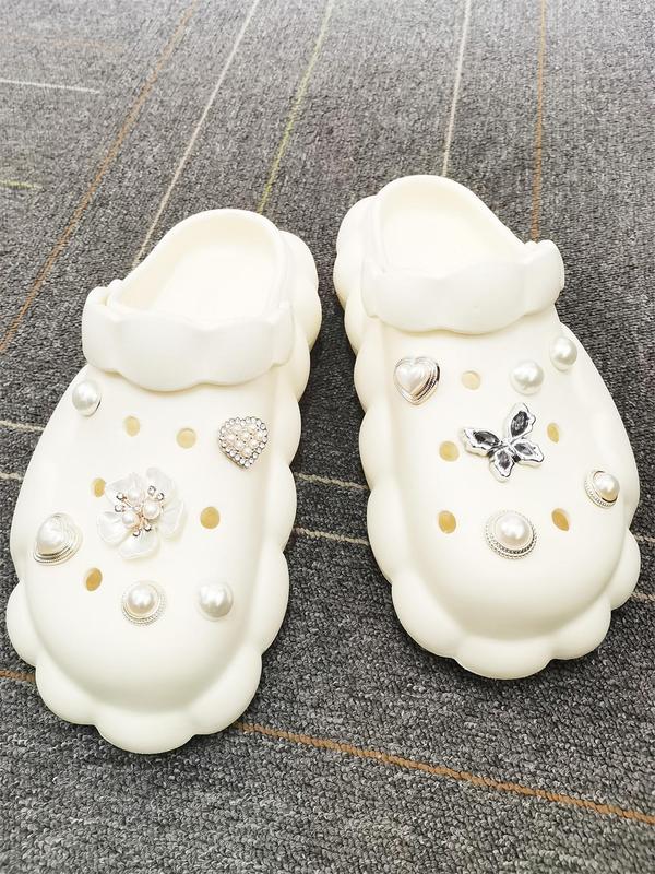 Faux Pearl & Flower & Heart Design Shoe Charms, Cute Shoe Decoration for Women & Girls, Fashionable Shoes Decorations for Clogs