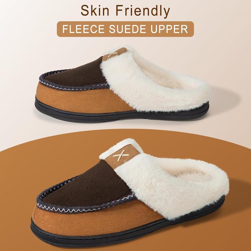 Men's Memory Foam Slippers, Wool-Like Plush Fleece Lined House Shoes Indoor Outdoor Slippers for men, Anti-Skid Rubber Sole Home Bedroom Slippers