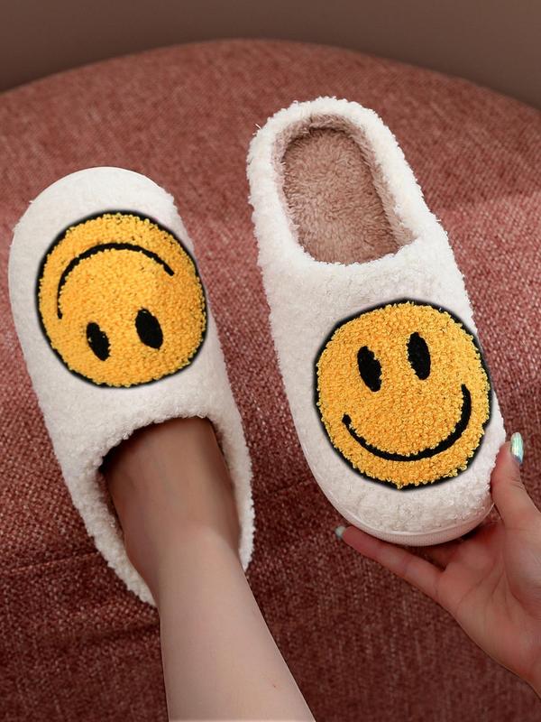 Women's Cute Smile Face Pattern Plush Slippers, Casual Soft Comfortable Home Slippers, Warm Slippers for Fall & Winter Wear, Birthday Gifts