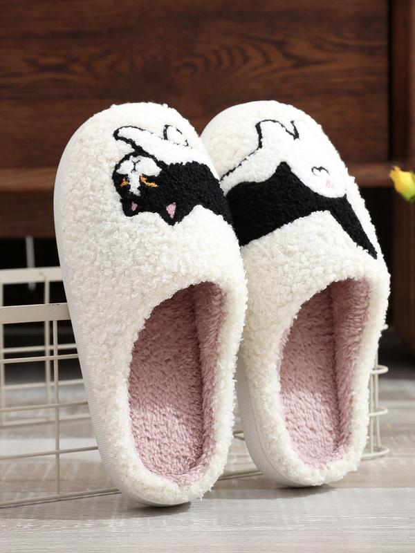 Cute Cartoon Cat Design Plush Slippers, Casual Soft Comfortable Home Slippers, Warm Slippers for Indoor & Outdoor Use for Fall & Winter