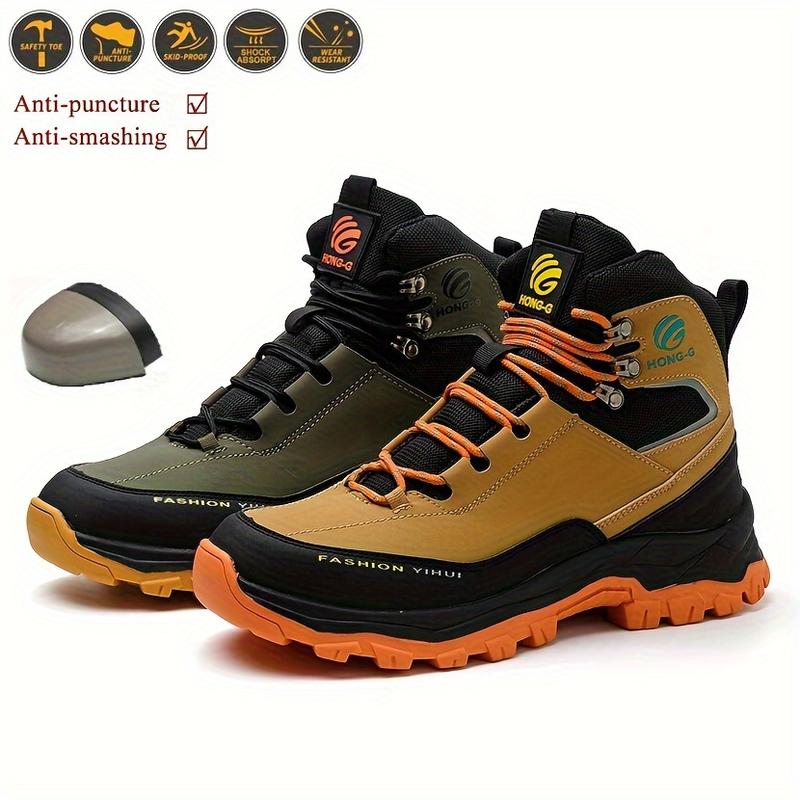 Stylish Men's Safety Work Shoes - Rugged and Durable High Top Steel Toe Puncture Resistant Super Comfortable Non-Slip Rubber Sole Boys Walking Shoes