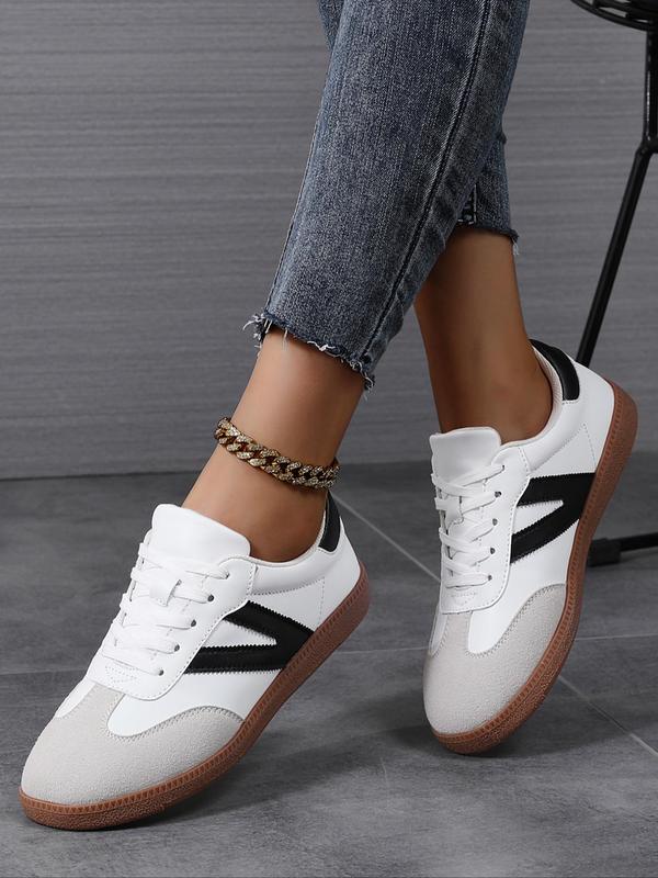 Women's Fashionable Lace Up Contrast Binding German Trainers, Casual Breathable Comfortable Sports Training Shoes, All-match Basic Shoes for Daily Wear