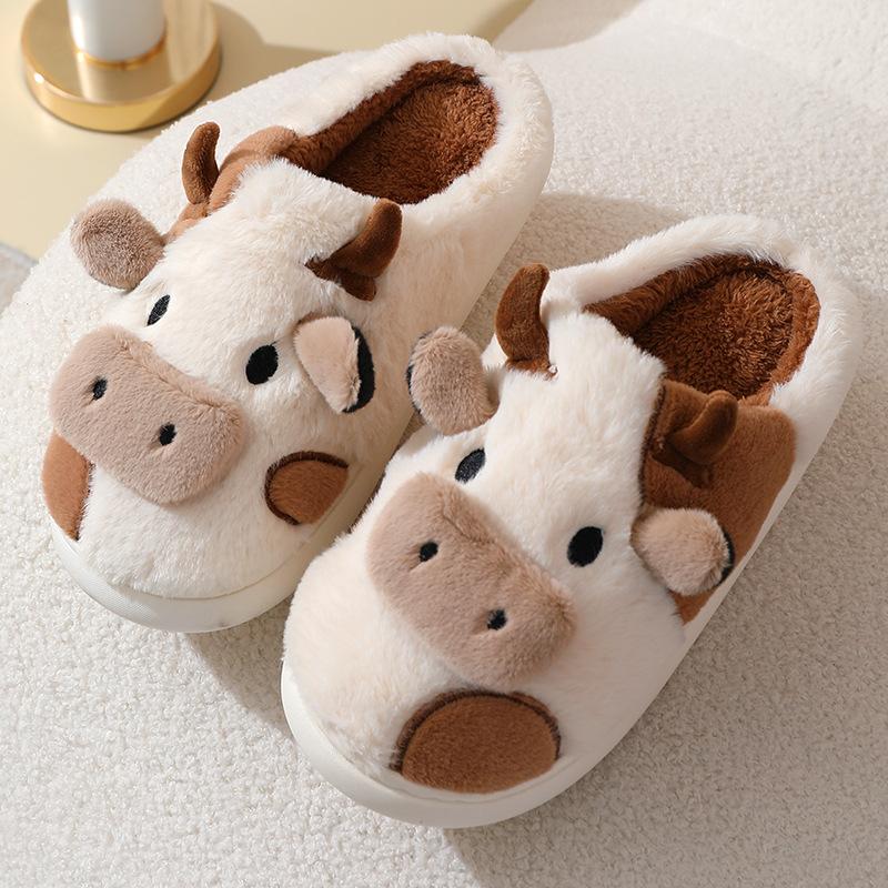 Cute Animal Cow Pig Men Women House Slippers, Comfy Memory Foam Cloudy Soft Slippers Plush Home Shoes for Bedroom Living Room Indoor