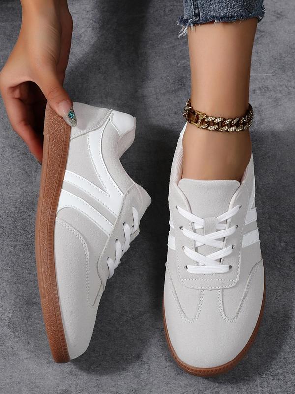 Women's Fashionable Lace Up Contrast Binding German Trainers, Casual Breathable Comfortable Sports Training Shoes, All-match Basic Shoes for Daily Wear