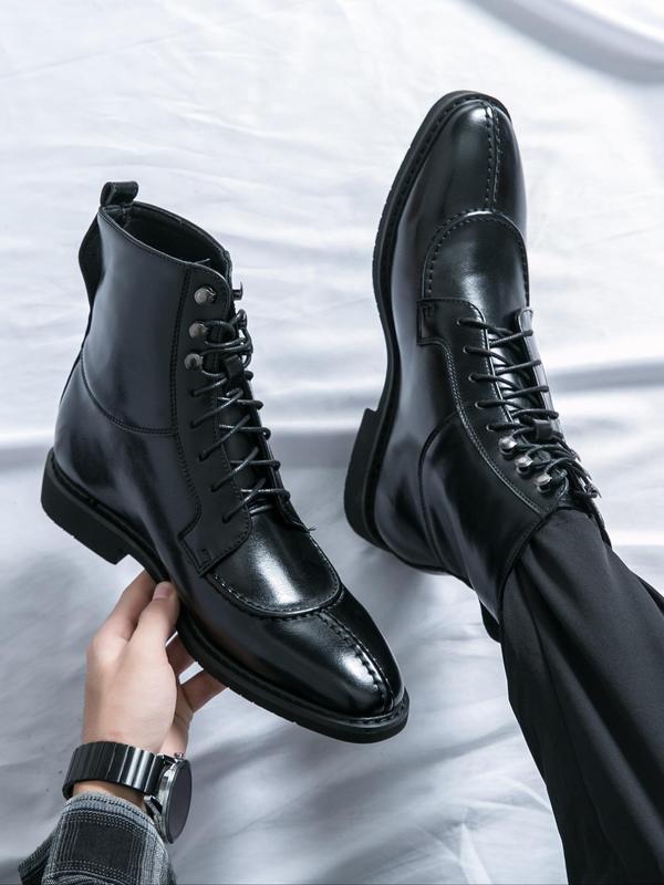 Men's Fashionable Lace Up Front Ankle Boots, Casual Comfortable Breathable Boots for Daily Wear, Leather Boots for Men, British Style Pointed Leather Boots