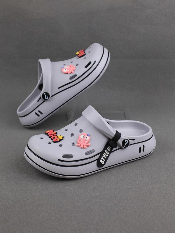 Women's Cute Cartoon Decoration Side Stripe Clogs, Casual Comfortable Soft Sole Clogs, Summer Beach Slippers for Indoor & Outdoor Wear