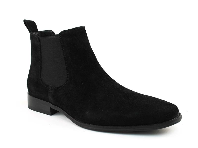 Men's Real Suede Black Chelsea Boots Ankle High Pull On Round Toe Slip Resistant Block Heel AZARMAN