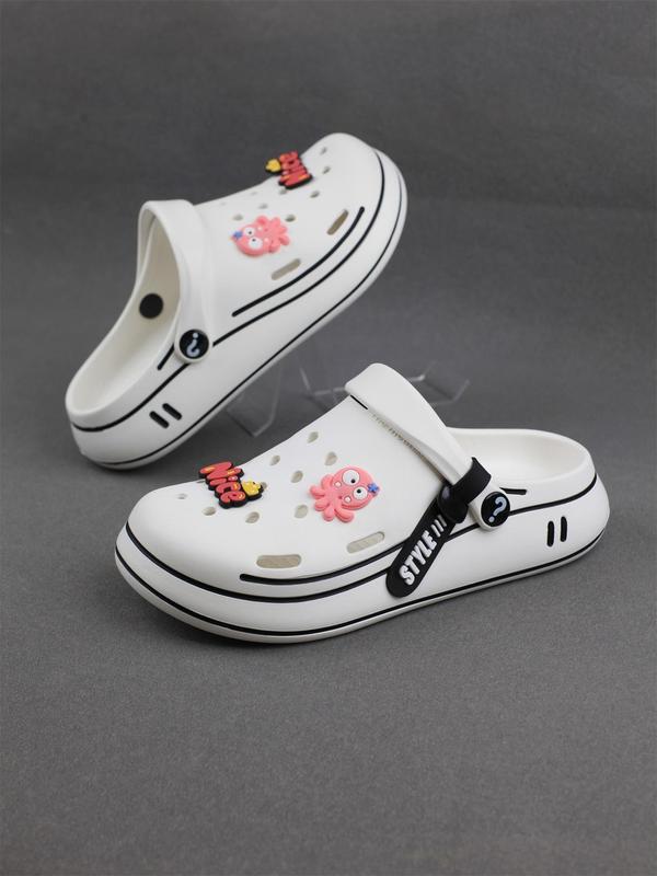 Women's Cute Cartoon Decoration Side Stripe Clogs, Casual Comfortable Soft Sole Clogs, Summer Beach Slippers for Indoor & Outdoor Wear