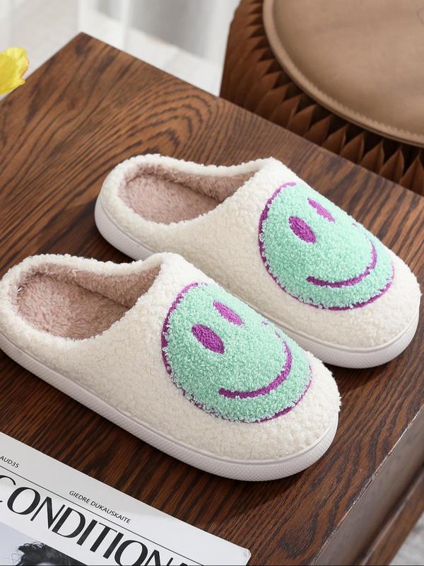 Women's Cute Smile Face Pattern Plush Slippers, Casual Soft Comfortable Home Slippers, Warm Slippers for Fall & Winter Wear, Birthday Gifts