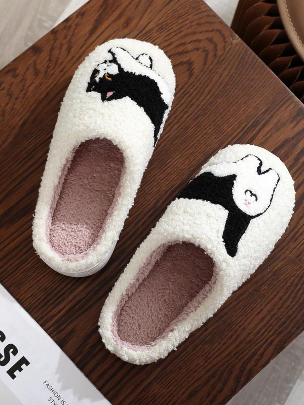 Cute Cartoon Cat Design Plush Slippers, Casual Soft Comfortable Home Slippers, Warm Slippers for Indoor & Outdoor Use for Fall & Winter