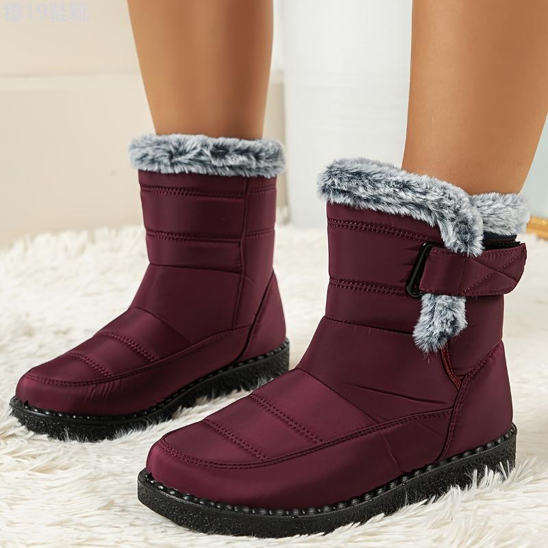 Cozy Women's Waterproof Snow Boots - Plush Lined, Solid Color, Flat Heel with Hook-and-loop Fastener Closure for Winter Warmth Girl Shoe