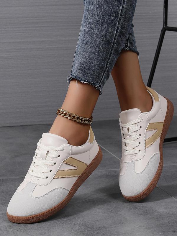 Women's Fashionable Lace Up Contrast Binding German Trainers, Casual Breathable Comfortable Sports Training Shoes, All-match Basic Shoes for Daily Wear