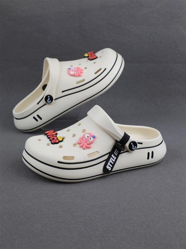 Women's Cute Cartoon Decoration Side Stripe Clogs, Casual Comfortable Soft Sole Clogs, Summer Beach Slippers for Indoor & Outdoor Wear