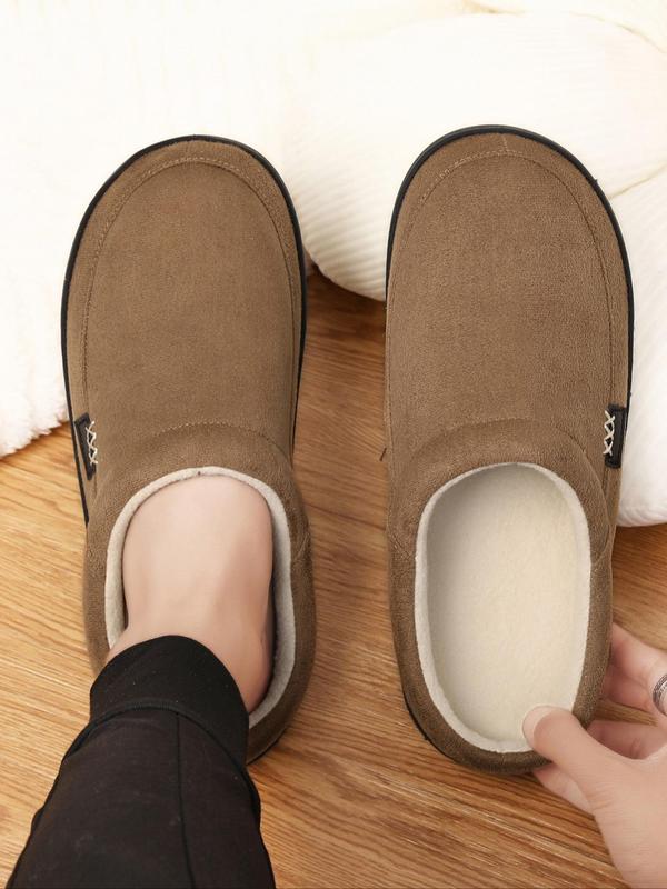 Men's Casual Solid Color Plush Slippers, Soft Comfortable Home Slippers, Warm Slippers for Indoor & Outdoor Use for Fall & Winter