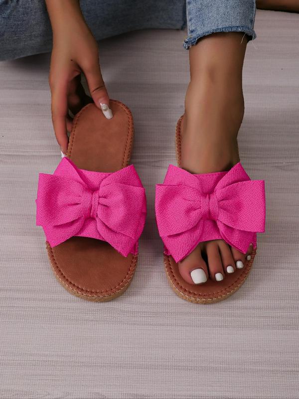 Women's Fashionable Casual Bow Decor Slides, Summer 2024 Round Toe Lightweight Flat Heel Slides, Designer All-match Flat Sandals for Indoor Outdoor Wear, Water Slides for Girls