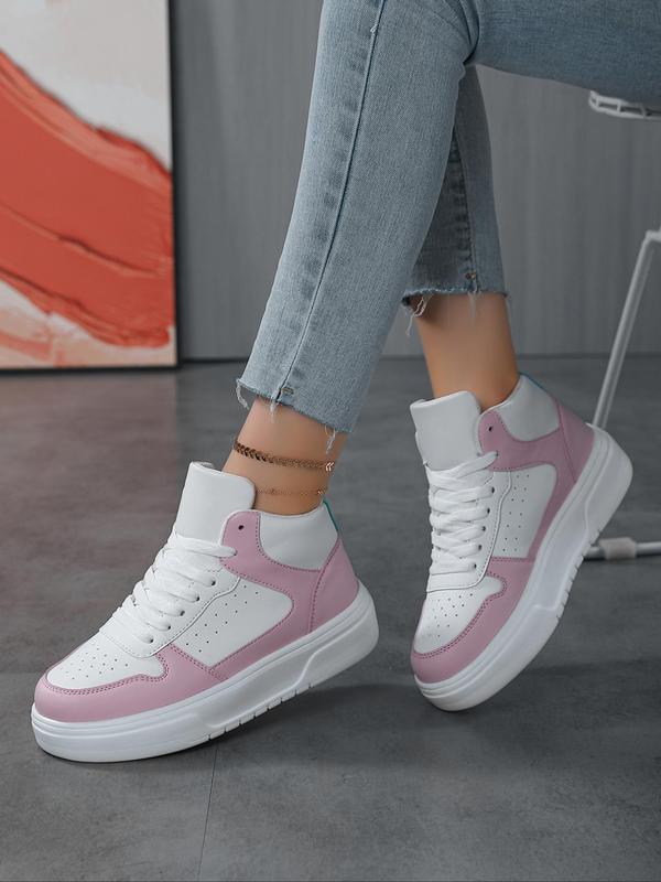 Women's Fashionable Colorblock Lace Up High Top Sneakers, Casual Comfortable Sports Shoes for Daily Wear, Female All-match Round Toe  Skate Shoes for Daily Wear