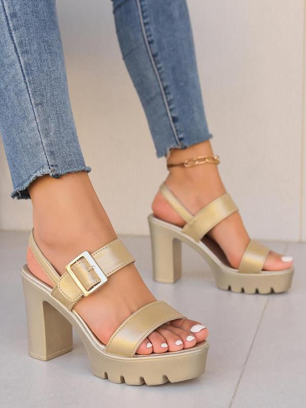 Women's Fashionable Solid Color Buckle Decorated High Heel Sandals, Casual Versatile Block Heel Sandals for Summer, Lightweight Breathable Comfortable Shoes for Daily Wear