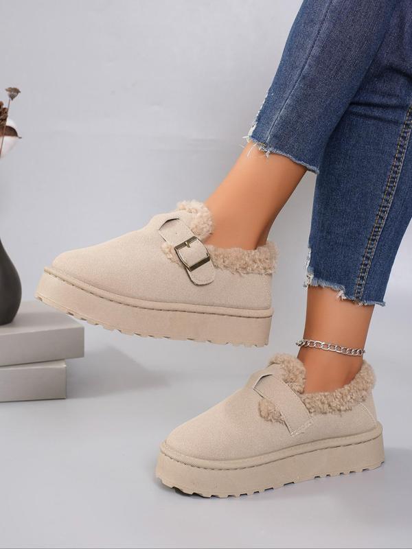 Women's Fashionable Plain Color Buckle Design Snow Boots, Casual Comfortable Warm Boots for Winter, Female All-match Round Toe Boots for Daily Wear, Girl's Walking Shoes