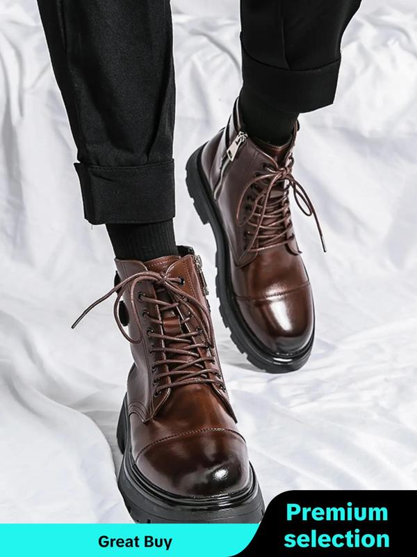 Men's Business Formal Lace Up Ankle Boots, Fashionable Pointed Toe Boots for Work Office, Male All-match Commuter Shoes for Daily Wear