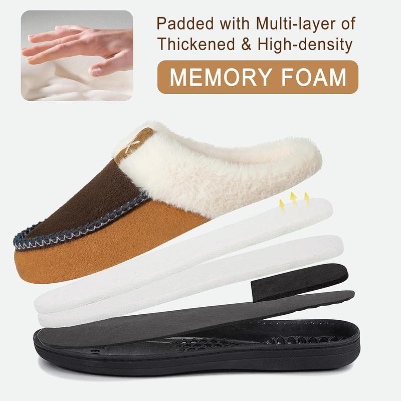 Men's Memory Foam Slippers, Wool-Like Plush Fleece Lined House Shoes Indoor Outdoor Slippers for men, Anti-Skid Rubber Sole Home Bedroom Slippers