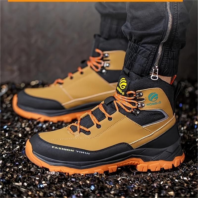 Stylish Men's Safety Work Shoes - Rugged and Durable High Top Steel Toe Puncture Resistant Super Comfortable Non-Slip Rubber Sole Boys Walking Shoes