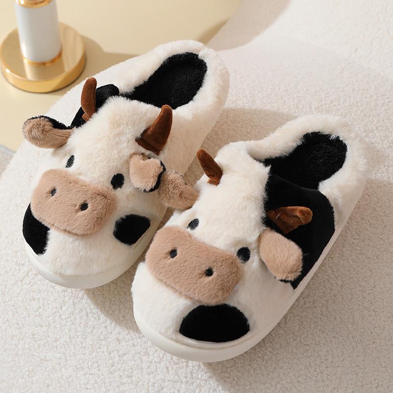 Cute Animal Cow Pig Men Women House Slippers, Comfy Memory Foam Cloudy Soft Slippers Plush Home Shoes for Bedroom Living Room Indoor