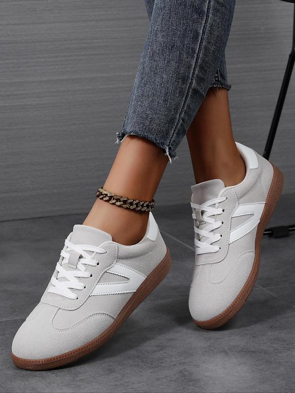 Women's Fashionable Lace Up Contrast Binding German Trainers, Casual Breathable Comfortable Sports Training Shoes, All-match Basic Shoes for Daily Wear