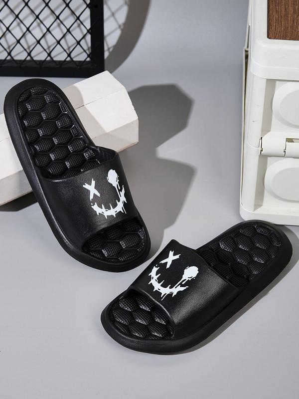 Men's Minimalist Cartoon Pattern Slides, Casual Comfortable Home Slippers, Breathable Non-slip Slippers for Daily Wear