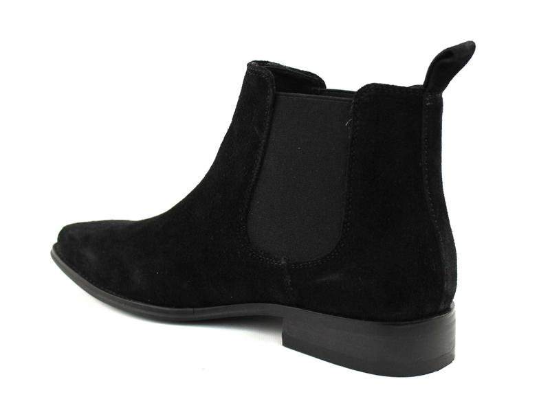 Men's Real Suede Black Chelsea Boots Ankle High Pull On Round Toe Slip Resistant Block Heel AZARMAN