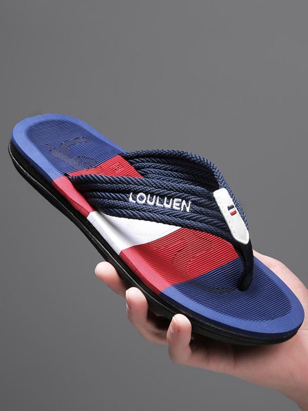 Men's Striped Print Flip Flops, 2024 New Style Simple Casual Non-slip Flip Flops for Outdoor Summer Vacation Beach, Fashionable Flip Flops for Daily Wear