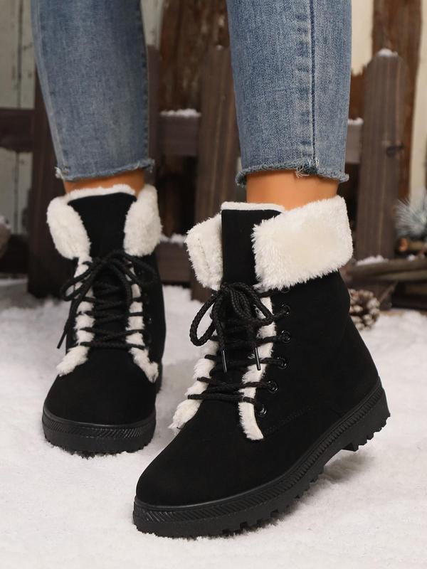 Women's Fashionable Solid Color Ankle Boots, 2024 New Style Casual Warm Plush Lined Snow Boots for Fall & Winter, Non-slip Comfortable Shoes for Women & Girls