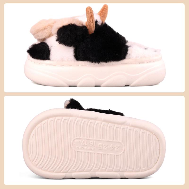 Cute Cartoon Cow Furry House Shoes For Boys, Comfortable Non Slip Soft Bottom Walking Shoes For Indoor, Autumn And Winter