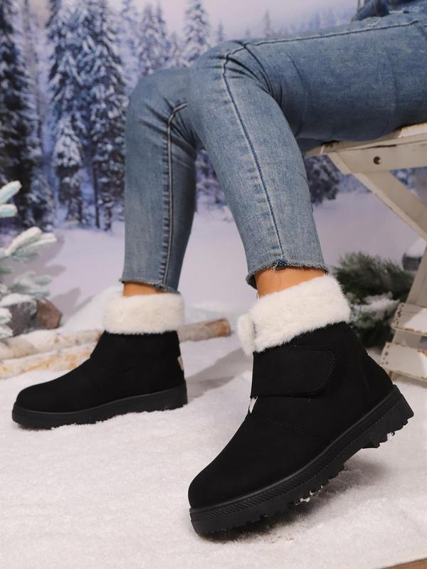 Women's Fashionable Solid Color Ankle Boots, 2024 New Style Casual Warm Plush Lined Snow Boots for Fall & Winter, Non-slip Comfortable Shoes for Women & Girls