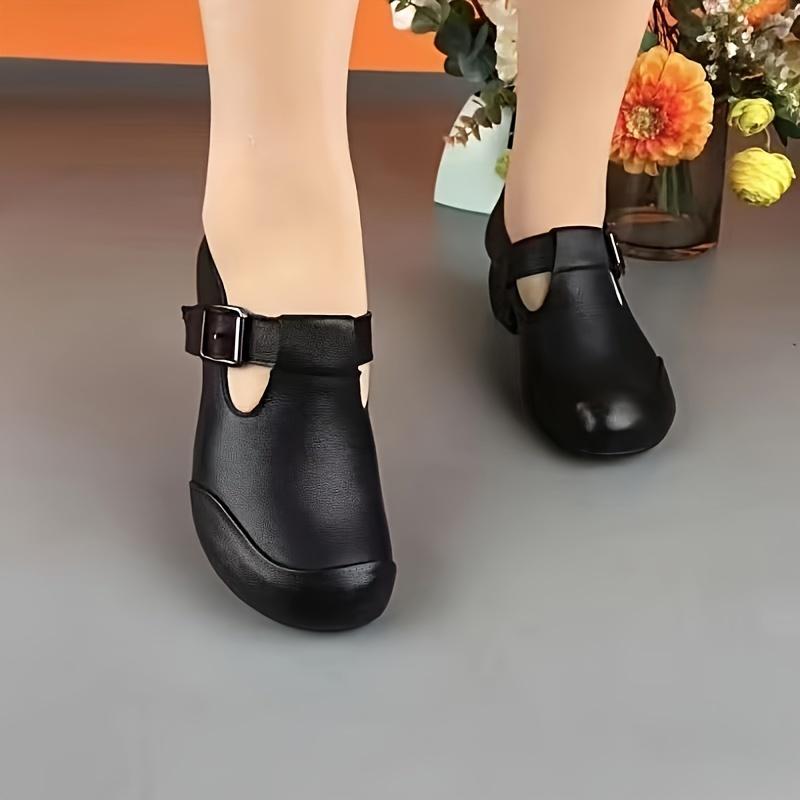 Women's Retro Thick Kitten Heels, round Toe Buckle with High Heels, Comfortable and Versatile Casual Shoes Walking Shoes Girl