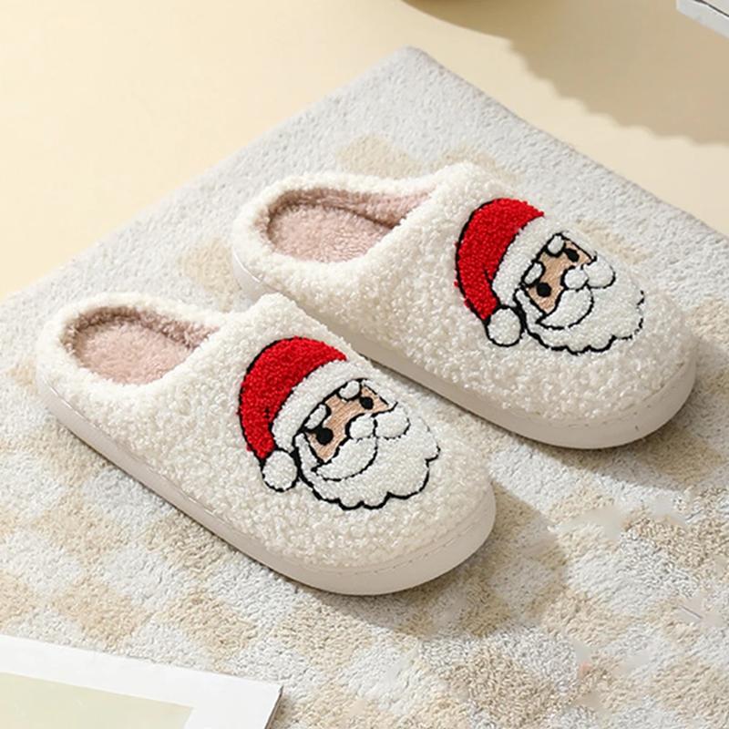 Santa Claus Soft Fleece Slippers - Cute Cartoon Design for Winter Indoor Comfort - Footwear, Cozy Slippers Bedroom Indoor for Men Women, Christmas Gift