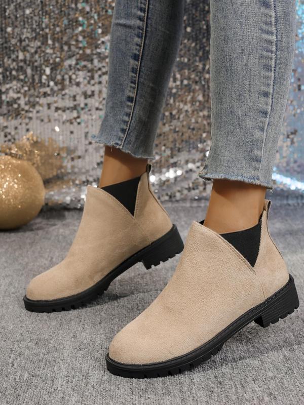 Women's Fashionable Solid Color Ankle Boots, 2024 New Style Casual Comfortable Round Toe Chelsea Boots for Daily Wear, Perfect for Students and Outdoor for Women & Girls