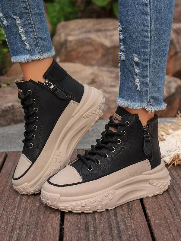 Women's Fashionable Patched Design Zipper Walking Shoes, Casual Comfortable Sports Shoes for Daily Wear, Shoes for School, Breathable Non-slip Sneakers