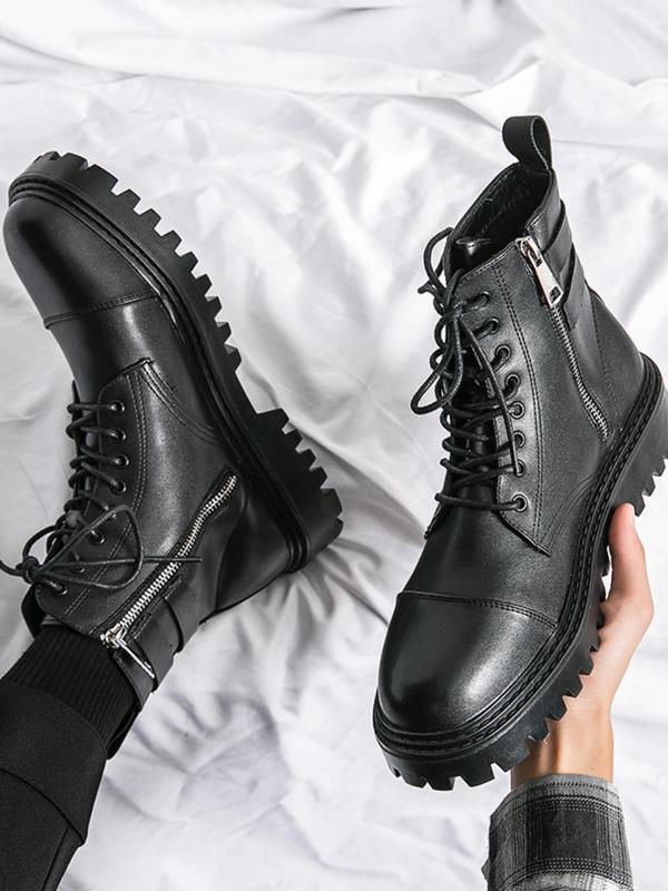 Men's Business Formal Lace Up Ankle Boots, Fashionable Pointed Toe Boots for Work Office, Male All-match Commuter Shoes for Daily Wear