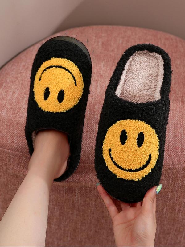 Women's Cute Smile Face Pattern Plush Slippers, Casual Soft Comfortable Home Slippers, Warm Slippers for Fall & Winter Wear, Birthday Gifts